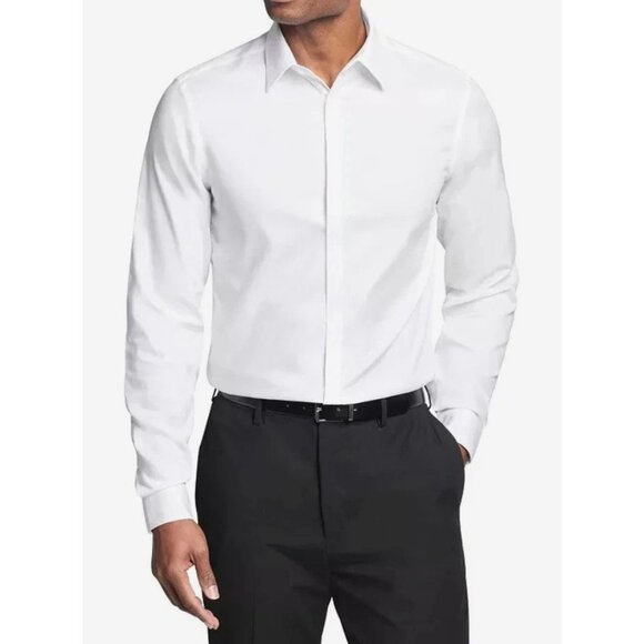 NEW Calvin Klein Men's L 16-16.5 White Active Performance Stretch Dress Shirt - Picture 1 of 8